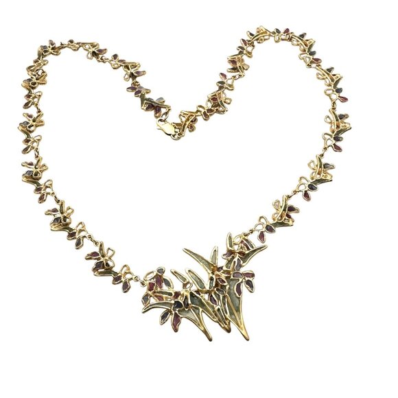 Rare Vintage 14K Yellow Gold Plique a  Jour Necklace Flower Design 22 Grams - Picture 5 of 11